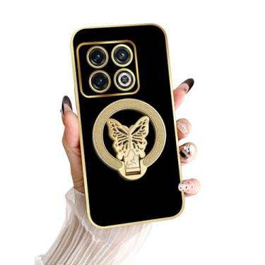 Imagem de nancheng Capa para OnePlus 10 Pro com suporte de borboleta com glitter para mulheres, meninas, homens, capa protetora à prova de choque de TPU macio, preta