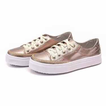 Imagem de Sapatênis Feminino Sola Alta em Couro Izabela Araújo - 600 - Prata Velha Tamanho:37