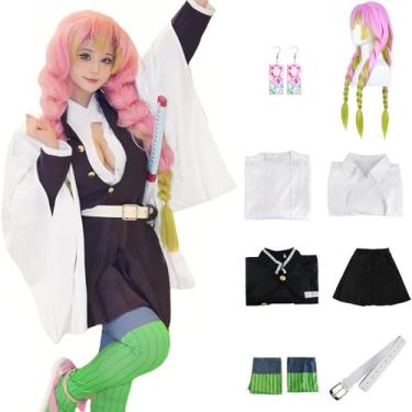 Imagem de IOPBOT Roupão feminino anime quimono japonês cosplay casaco uniforme saia roupas de Halloween com brincos (branco02, P)