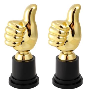 Imagem de 2pçs Troféu de Polegar para Cima Dourado, Gravura de 13cm Prêmio Engraçado Vencedores Troféu Plástico Realista para Comemorações Jogos Esportivos Sala Aula Competições Presentes Recompensa