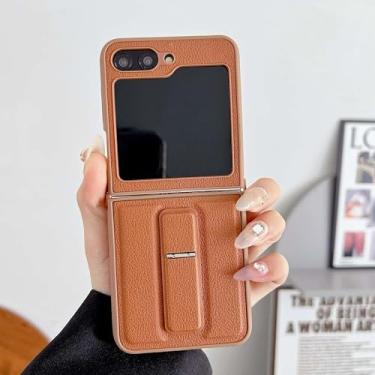 Imagem de Capa para Galaxy Z Flip5 de couro sintético com suporte protetor (para Galaxy Z Flip5/marrom)