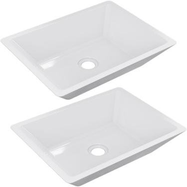 Imagem de Kit 02 Cubas de Apoio Retangular Para Banheiro Lavabo C01 RT45 Branco - Lyam Decor
