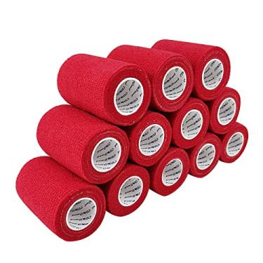 Imagem de COMOmed Bandagem Coesiva Autoadesiva De Látex, 7,6 Cm X 1,2 M, Elástica Esportiva Para Primeiros Socorros, Fita Veterinária Pulso, Tornozelo, Entorse E Inchaço, Vermelha (12 Rolos)