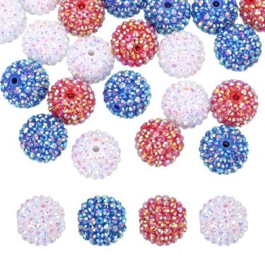 Imagem de PATIKIL Contas de strass de resina de 20 mm para caneta com contas, pacote com 30 bolas de discoteca brilhantes em pedaços redondos de chiclete para chaveiro com contas, vermelho/azul/branco