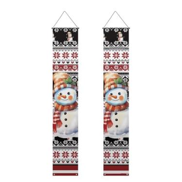 Imagem de Binienty Conjunto de placas de decoração de Natal ao ar livre para varanda frontal, faixa de porta de boneco de neve, decorações de feliz natal para pendurar em casa, decoração de natal interna e