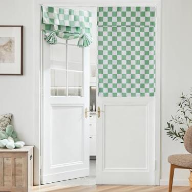 Imagem de Ohocut Cortina de porta francesa quadriculada verde sálvia, cobertura decorativa de janela quadriculada para cozinha, pátio, persiana de porta traseira, 1 painel 66 x 101 cm