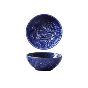 Imagem de Recipiente de lanche prato de cerâmica retrô para churrasco prato de molho de soja de sushi pratos de molho de soja para casa prato de lanche (azul)