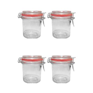 Imagem de Kit 4 Potes Hermético Vidro Trava Metal 300Ml Class Home