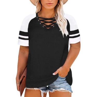 Imagem de Blusa feminina Happy Sailed plus size casual listrada 5x preta