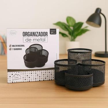 Imagem de Organizador de Metal Multifuncional Com 7 Divisórias - Porta Canetas -