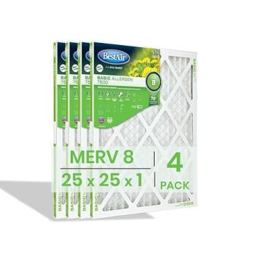 Imagem de BestAir Filtro de ar 25 x 25 x 1 (pacote com 4) | Filtro de forno MERV 8 Basic Allergen 7500 HVAC | Filtro de ar de substituição para uso residencial e comercial | Feito nos EUA | Tamanho real (62 x