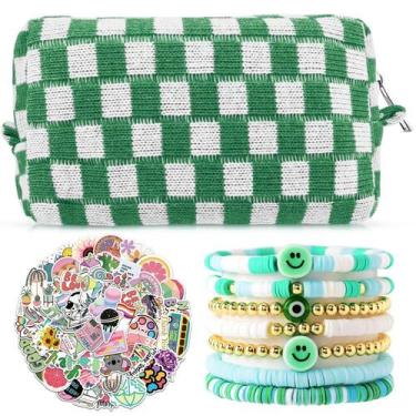 Imagem de Conjunto de bolsas de maquiagem Giesiery Preppy Checkered com 7 pulsei