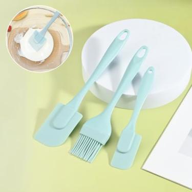 Imagem de Conjunto de 3 espátulas de silicone de borracha, 230 graus, resistente ao calor, panelas antiaderentes para assar, cozinhar, verde