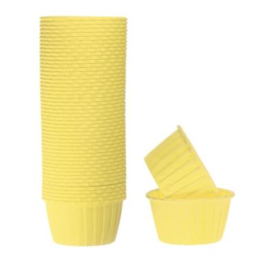 Imagem de Generic 50 peças de copos de cupcake de 100 ml, forros de papel para cupcake de tamanho padrão, embalagens à prova de gordura, descartáveis para casamento, aniversários, Natal, sobremesa, amarelo