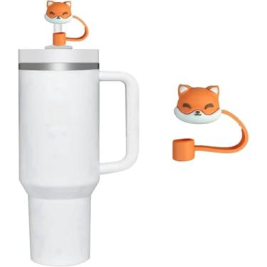 Imagem de Capa de palha Orange Foxes para copo Stanley de 40 e 850 g, tampa de palha de silicone de 8 mm para acessórios de copo Stanley, bonito topo de palha para copos, tampas de ponta de canudos