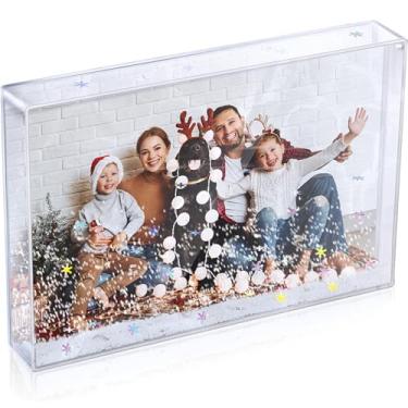 Imagem de 1 porta-retrato de globo de neve de Natal de 10 x 15 cm, moldura de acrílico com glitter, moldura de mesa flutuante para água, para presente de mesa para amigos e familiares (1, branco)