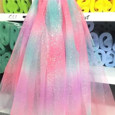 Imagem de 1 peça de rolos de tule com glitter arco-íris, malha brilhante para decorações de casamento, saias de tutu e projetos de artesanato DIY (15 cm x 10 jardas)