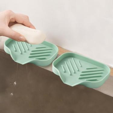 Imagem de Conjunto de 2 peças de saboneteira de silicone, portátil, à prova d'água, saboneteira, viagem, banheiro, saboneteira, bandeja para uso em casa, academia, uso ao ar livre (verde claro)