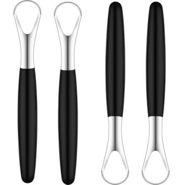 Imagem de Raspador de língua para adultos (pacote com 4), 100% aço inoxidável, reduz o mau hálito, fácil de usar, limpador de língua para higiene bucal e higiene