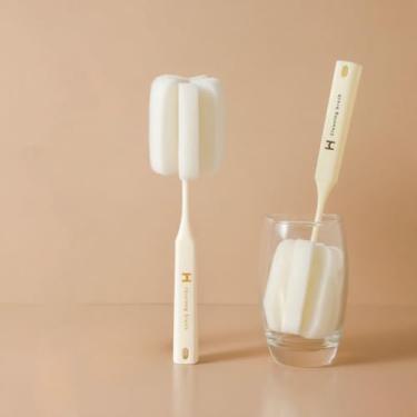 Imagem de 1 escova de esponja de limpeza de cabo longo para garrafa de vidro, copos profundos, ferramentas de limpeza de cozinha, acessórios de limpeza bege 24,5 x 6 x 6 cm