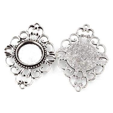 Imagem de Estilo tibetano, filigrana, losango, moldura vazia, cabochão, configurações, 10 peças, vintage, antigo, prata, moldura, bandeja, lustre, ligação, berloques para fazer joias DIY