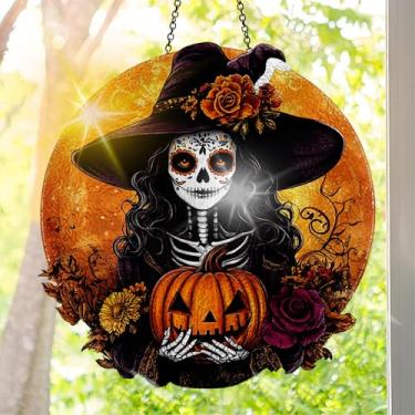 Imagem de Apanhador solar de acrílico colorido, decoração de janela suspensa de Halloween com design de vitral impresso, apanhador de sol, arte de parede de arco-íris, ornamentos de Natal para uso interno e