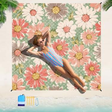 Imagem de Cobertor de praia impermeável à prova de areia 188 × 203 cm, grande para 1 a 5 adultos, cobertor leve, tapete de piquenique de praia para acampamento, caminhada, viagem, piquenique