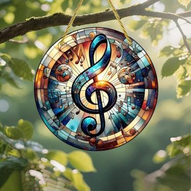 Imagem de Acrílico colorido Suncatcher, vitral, clave de agudos de 18 cm, decoração de parede de janela suspensa com design de vitral impresso, ideia de presente e ornamento de jardim, uso interno e externo