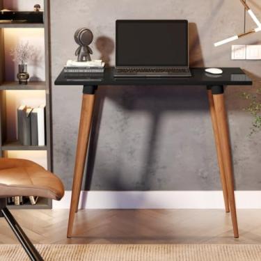 Imagem de Escrivaninha Mesa de Computador Classic 80x50cm – Estilo Retrô com Pés de Madeira Maciça | Mesa para Escritório, Estudo e Quarto – 4 Cores(Preto fosco)