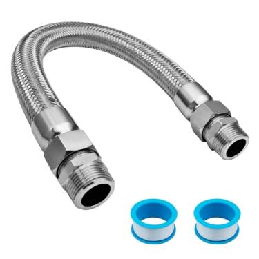 Imagem de Mangueira jumper compressor, tubo macho NPT de 3/20.3 cm, comprimento de 50.8 cm, 398.9 °C, 450 PSI, mangueira de metal de aço inoxidável de rotação livre, com conectores acessórios em ambos os lados