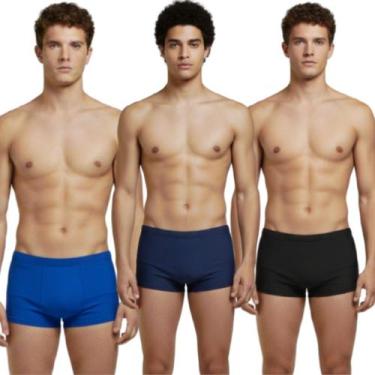 Imagem de KIT 3 Sunga Box Básica Lisa WLS Modas Confortavel Para Piscina Moda Pr