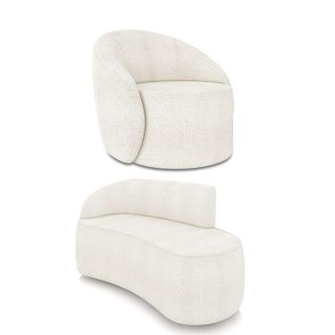 Imagem de Sofá 2 Lugares Orgânico 140cm Morgan E Poltrona Lua Bouclê Off White D03 - D'rossi