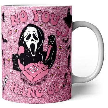 Imagem de Equoza Caneca de café de Halloween, copo gótico de 325 ml para mulheres e meninas, caneca de cerâmica assustadora, presente de filme de terror para amantes de Halloween