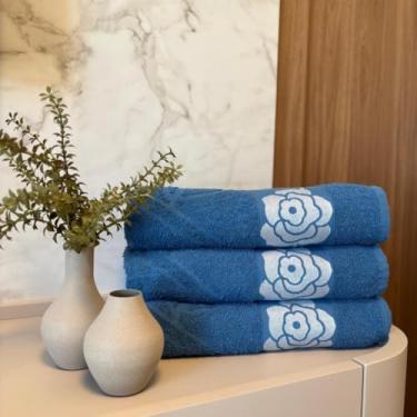 Imagem de Kit 3 Toalhas de Banho Bouquet 100% Algodão Super Macias e Absorventes – Conforto Premium (Kit 3 Azul)