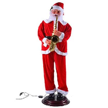 Imagem de WANGXIAOYUE Árvore de Natal artificial elétrica boneca Papai Noel com saxofone balanço musical decoração de salão de Natal 1,8 metros