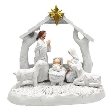 Imagem de IEUDNS Enfeite de manjedoura do Menino Jesus, presépio de Jesus, manjedoura de resina, conjunto de decoração de nascimento para escritório