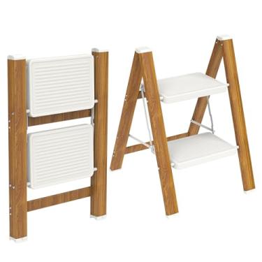 Imagem de HBTower Escada de degrau, banqueta dobrável de alumínio leve com pedal largo antiderrapante, escada de degrau com capacidade de 150 kg para casa, cozinha, escritório - branco