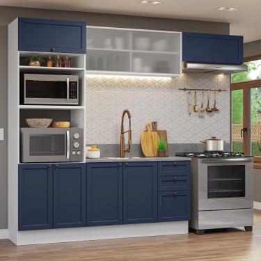 Imagem de Armário De Cozinha Completa 270 Cm Branco-azul Vik Madesa 03 Branco-azul
