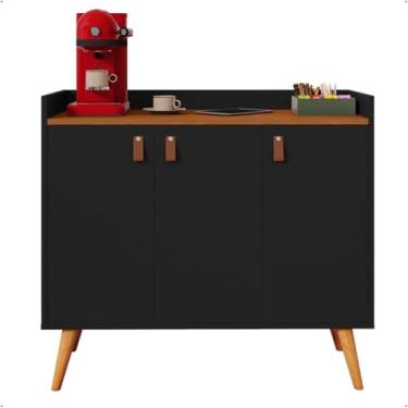 Imagem de Aparador Buffet Retrô Sala De Estar Pés Em Madeira Hall De Entrada Prateleira (preto)