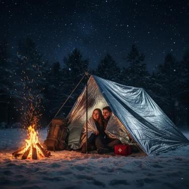 Imagem de Cobertores térmicos de emergência Mylar, kit de sobrevivência, cobertor de acampamento, perfeito para atividades ao ar livre, caminhadas, sobrevivência, bolsa de insetos, maratonas ou primeiros