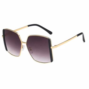 Imagem de JRLLFD Óculos de sol grandes retrô, armação grande, masculino, para áreas externas, verão, feminino, UV400 (preto, degradê, cinza)