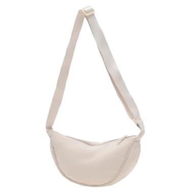 Imagem de Bolsas transversais crescentes para mulheres, bolsas de nylon modernas, bolsa tiracolo pequena para viagem Hobo, Bege, 5.7 liters