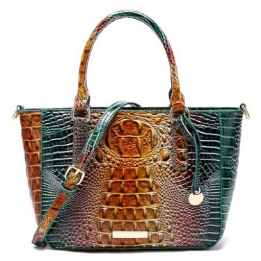 Imagem de Makcr Joacbv Bolsa feminina de couro para mulheres, bolsa de crocodilo com zíper em relevo, compartimentos elegantes para trabalho transversal, 1 pavão azul