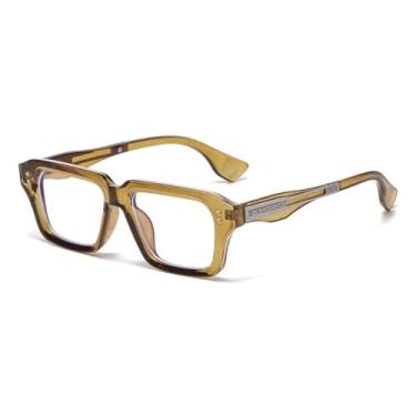 Imagem de VFDHN Óculos de sol retrô femininos, óculos de sol de leopardo com gradiente UV400, lentes transparentes da moda, armação rebitada masculina (C11 verde oliva transparente)