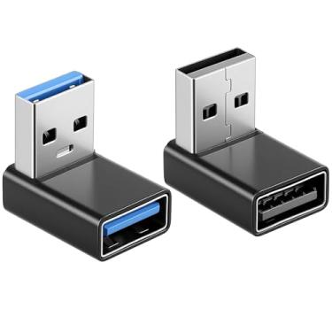 Imagem de Zelphvt Pacote com 2 adaptadores USB de ângulo reto, adaptador USB 3.0 de 90 graus, conector extensor macho para fêmea para PC, laptop, mouse e teclado