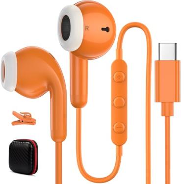 Imagem de Fones de ouvido USB C com fio para iPhone 17 16 15 Pro Max Air Samsung S25 S24 Ultra FE Fones de ouvido com fio USB C, fones de ouvido tipo C com microfone para iPad Galaxy A16 A17 S23 S22 Pixel10 Pro