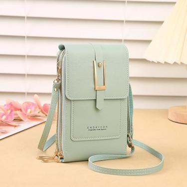 Imagem de Bolsa de couro antifurto pequena bolsa transversal para celular para mulheres, bolsa tiracolo para celular com alça de ombro, Verde claro, Medium, Verde claro