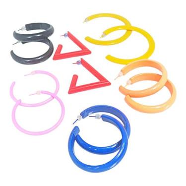 Imagem de Brinco Argola Colorido Kit 5 Pares em Silicone - DJ Folheados