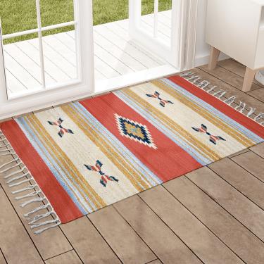 Imagem de 1 Tapete Capacho Kilim Original India 100% Algodão 50x70 M07