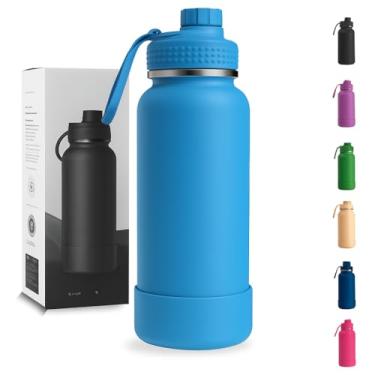 Imagem de Garrafa Térmica 1000ML - Duplamente Isolada, Aço Inox 304, Base Emborrachada Anti Derrapante, Mantém Bebidas Quentes por 12 Horas e Geladas por 24 Horas (Azul Piscina Wide)